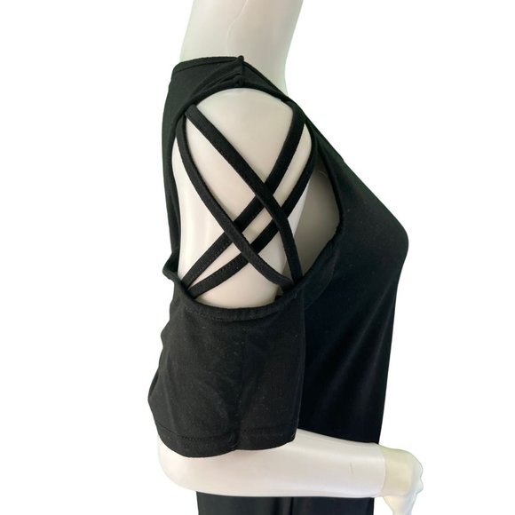 Women's Black Open Shoulder Dress, Knee Length, Hidden Pockets, XL - Picture 9 of 11